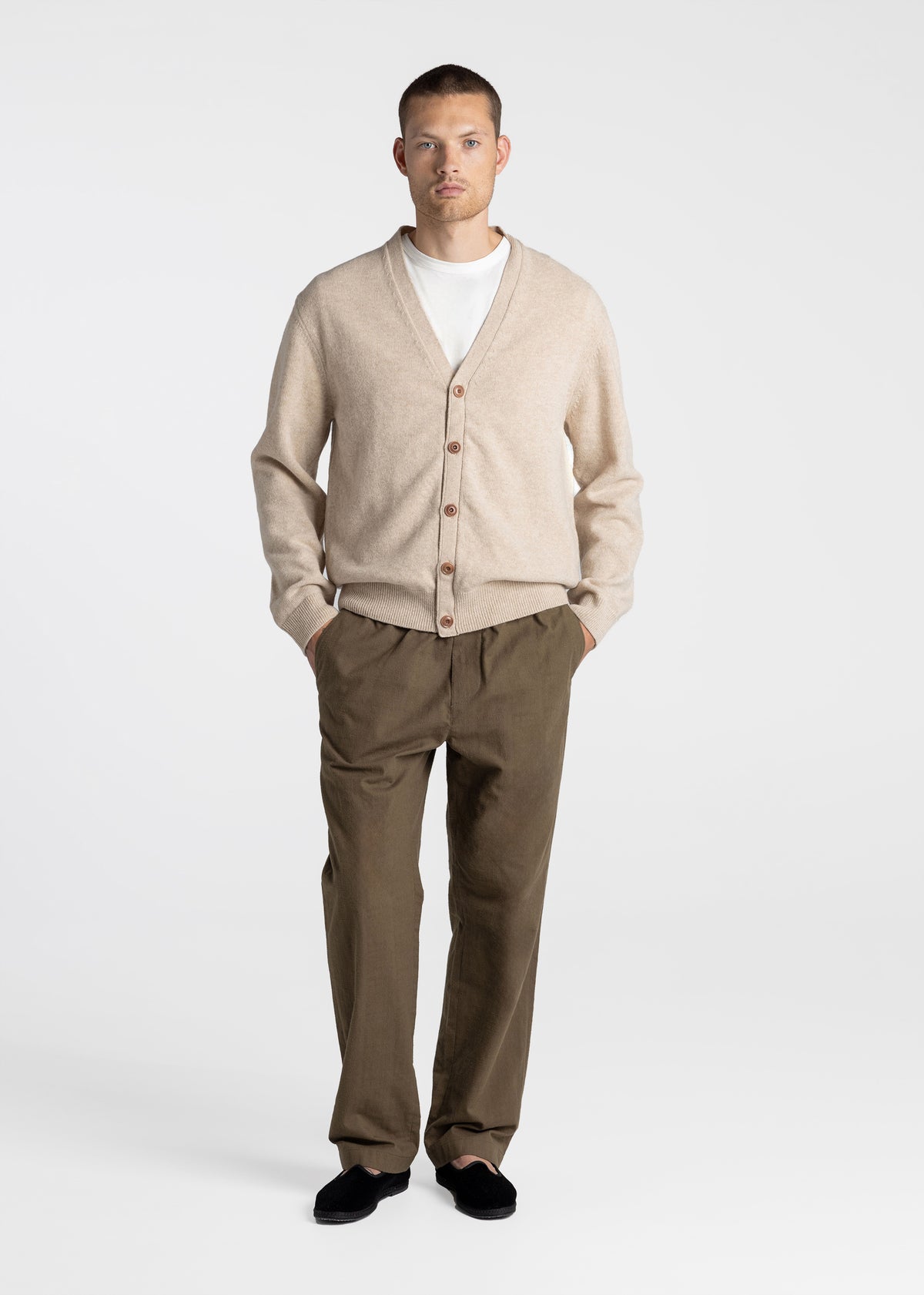 Unrecorded Lambswool Cardigan Sand - Front Men 
