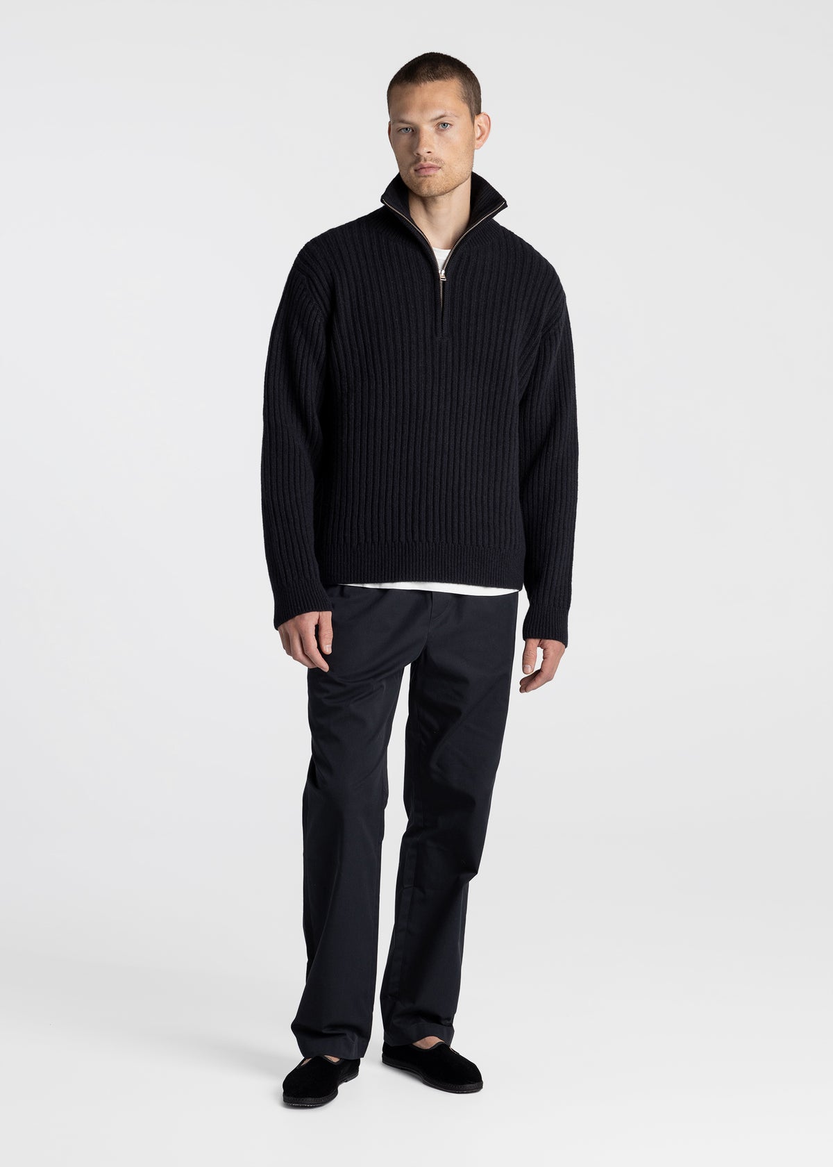 Half Zip Wool Sweater Black - Front Men 