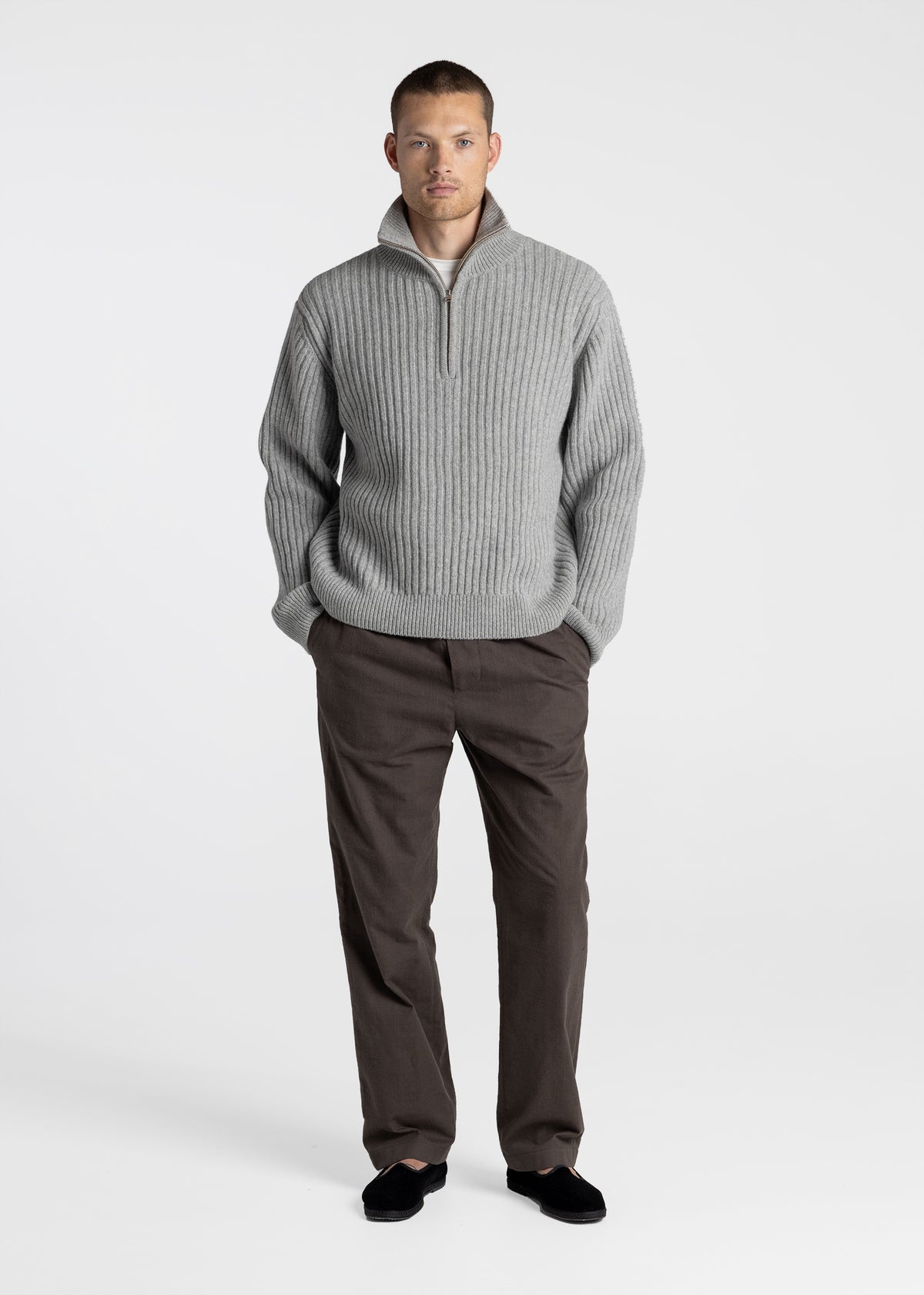 Half Zip Wool Sweater grey  - Front Men 