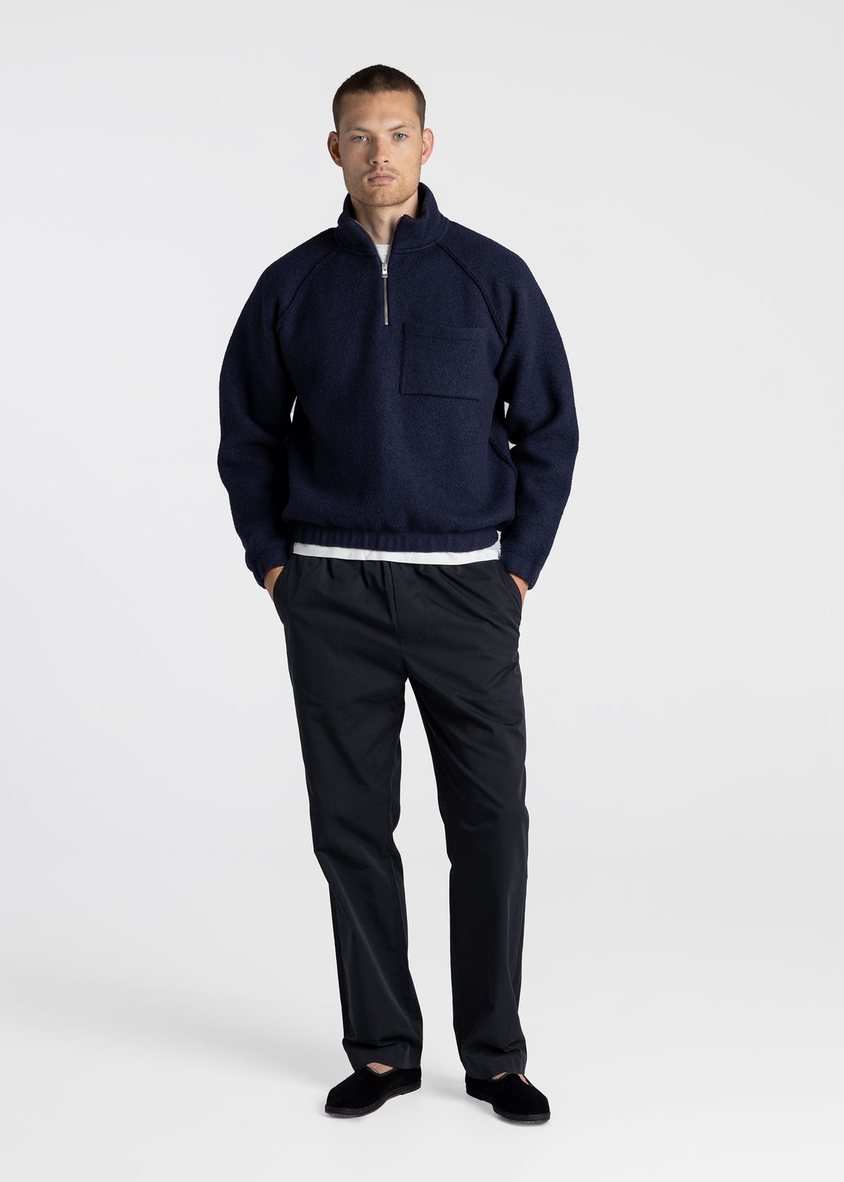 Half Zip Sweater Boiled Wool - Front Men